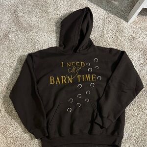 I need my barn time—Brown Hoodie with Gold Print